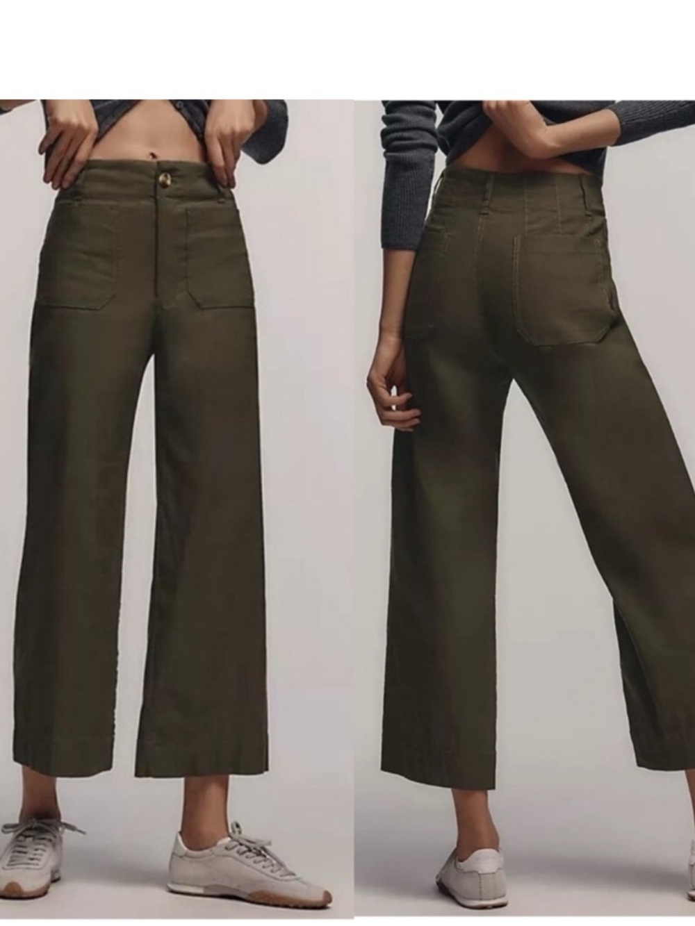 MAEVE COLETTE Anthropologie Olive High-Rise Wide-Leg Cropped Pants - 28P